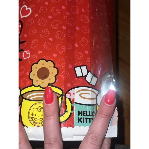 Rare 2014 Sanrio Hello Kitty Red Cafe Time Trash Recycle Bin With Lid NEW! 13” - Picture 10 of 10